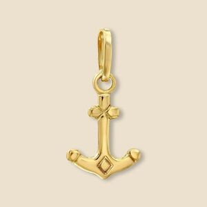 14K Solid Yellow Gold Anchor Pendant 1g Nautical Charm by Tehrani Jewelry